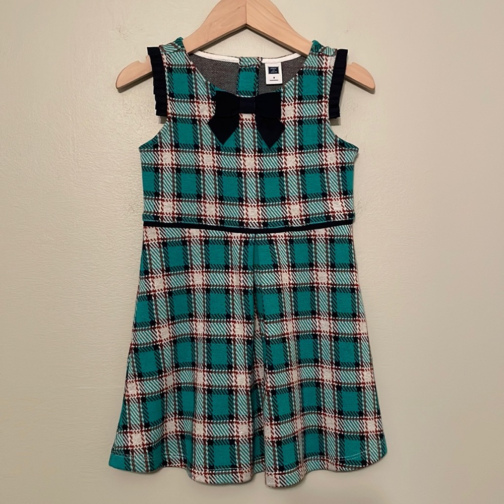 Janie and Jack Teal Plaid Dress with Black Accents